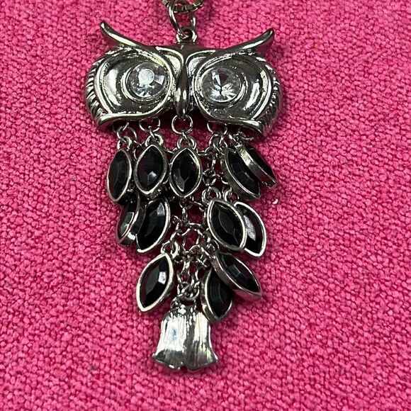 Vintage Owl Pendant on Long Chain Necklace - Picture 1 of 6